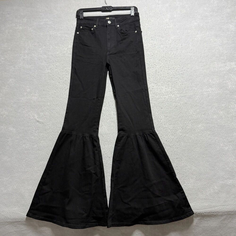 Maje Black Ruffle Bell Bottom Flare Jeans Women’s 38 Black High Waisted Denim